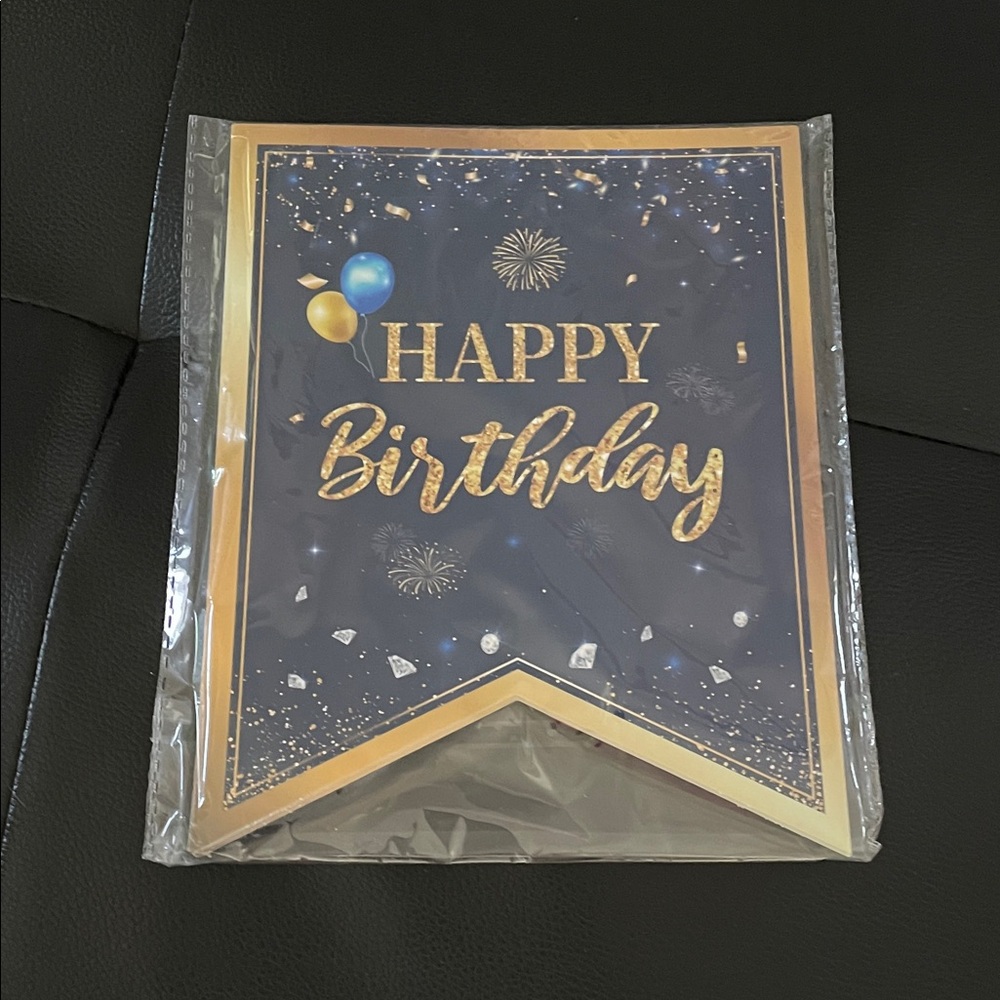 Gold and Blue Happy Birthday Banner